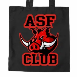 Czarna torba bawełniana z czerwono-czarnym nadrukiem dzika i napisem ASF CLUB w sportowym stylu.