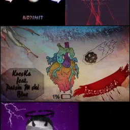 Kompozycja czterech okładek albumów muzycznych od Kreska i No7imit, WaveStorm, Kolorowanka, prezentowana przez firmę z Miastka.