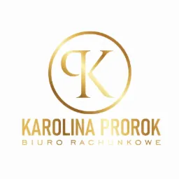 Złote logo biura rachunkowego Karolina Prorok, z inicjałem K w okręgu nad nazwą firmy.