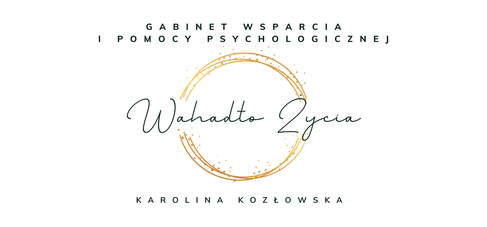 Logo Gabinetu Wsparcia i Pomocy Psychologicznej 'Wahadło Życia' Karoliny Kozłowskiej z dekoracyjnym złotym okręgiem.