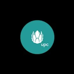 Logo UPC w turkusowym kółku na czarnym tle.