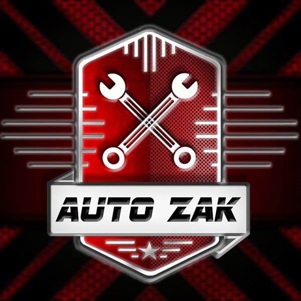 Graficzne logo AUTO ZAK przedstawiające skrzyżowane klucze francuskie na czerwono-czarnym tle w kształcie tarczy.