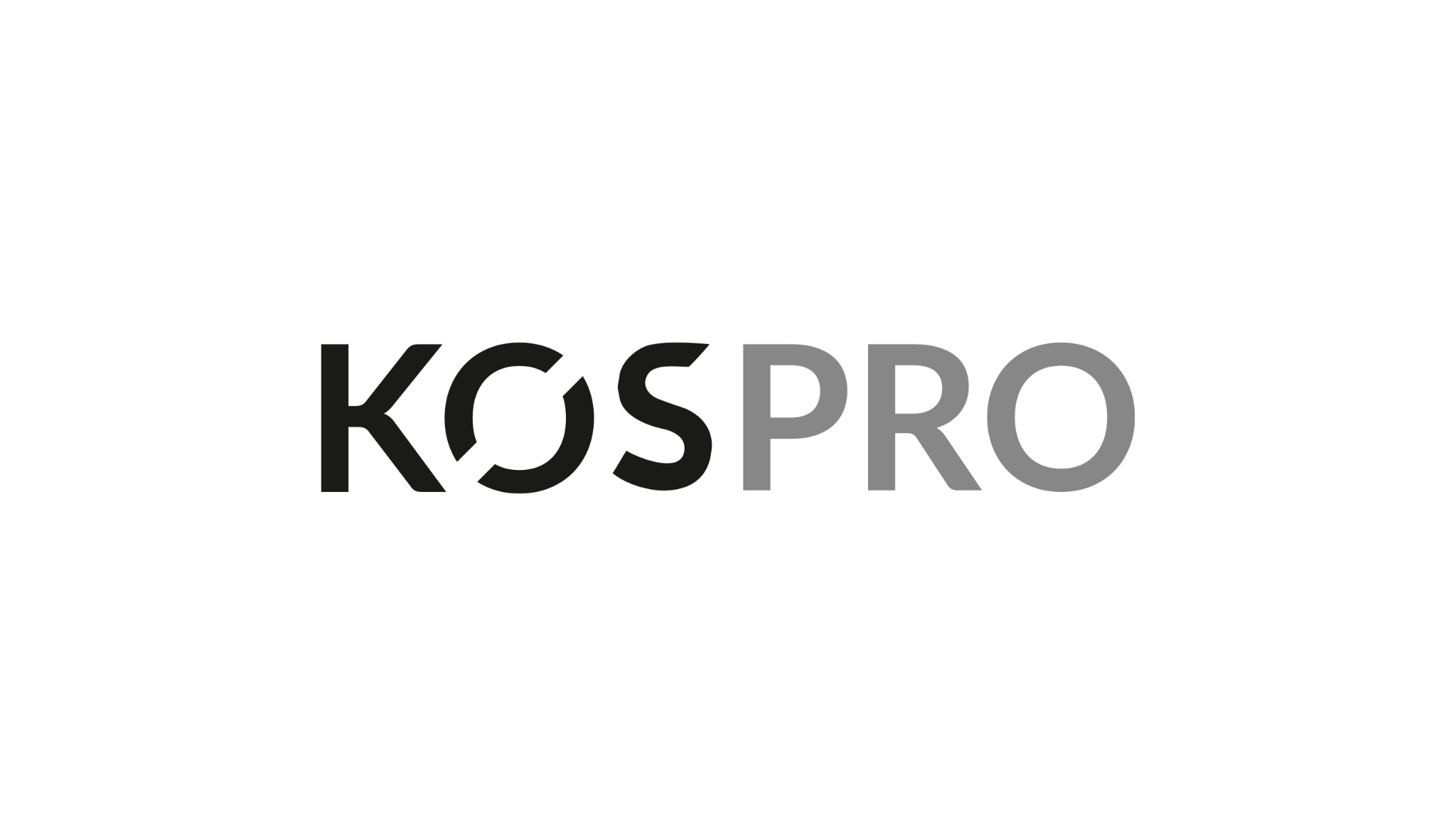 Logo KOSPRO z czarną literą 'K', 'O' przeciętą ukośną linią i szarym napisem 'SPRO' na białym tle.