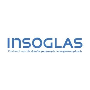 Logo firmy Insoglas, producenta szyb do domów pasywnych i energooszczędnych, na białym tle.