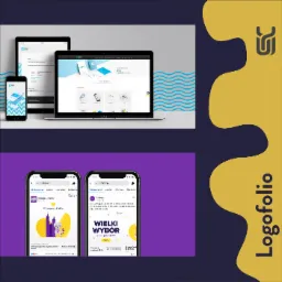 Prezentacja responsywnego projektu strony internetowej na laptopie, tablecie i smartfonie, z ekranami wyświetlającymi interfejs sklepu internetowego z motywem fal i logo firmy 'Project 2 Point'.