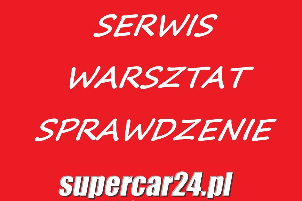 Czerwone tło z białym tekstem: Serwis, Warsztat, Sprawdzenie, supercar24.pl