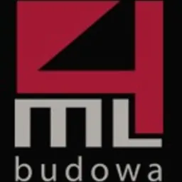 Logo firmy budowlanej z abstrakcyjnym symbolem i napisem 'budowa' w kolorach czerwonym, szarym i czarnym.