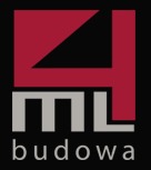 Logo firmy budowlanej z abstrakcyjnym symbolem i napisem 'budowa' w kolorach czerwonym, szarym i czarnym.