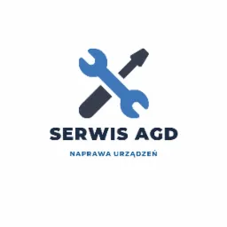 Logo serwisu AGD: skrzyżowane narzędzia - niebieski klucz i czarny śrubokręt, pod nimi napis 'SERWIS AGD' i 'NAPRAWA URZĄDZEŃ'.