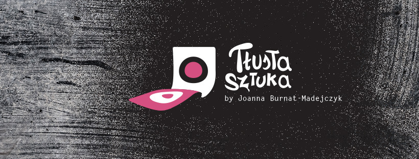 Logo firmy 'Tłusta Sztuka by Joanna Burnat-Madejczyk' na tle imitującym fakturę malarską.