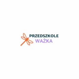 Logo z pomarańczową ważką po lewej stronie i napisem 'PRZEDSZKOLE WAŻKA' w kolorach ciemnozielonym i fioletowym.