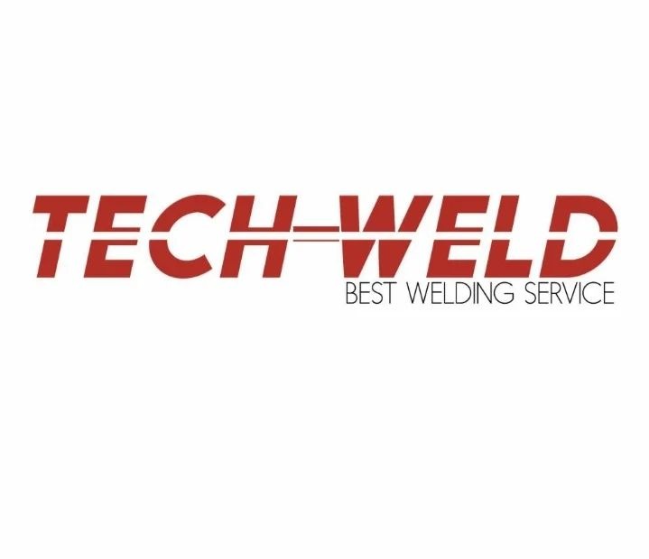 Czerwone logo firmy TECH-WELD z hasłem BEST WELDING SERVICE na białym tle.