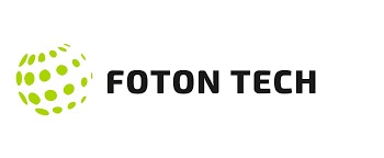Logo firmy Foton Tech z zieloną, kropkowaną kulą po lewej stronie i czarnym napisem 'FOTON TECH' po prawej, na białym tle.