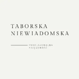 Logo firmy księgowej Taborska Niewiadomska z napisem 'Profesjonalna Księgowość' w eleganckiej czcionce na kremowym tle.