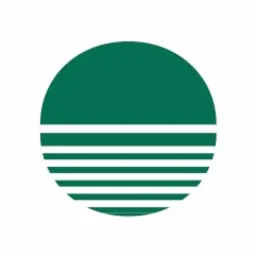 Zielony okrąg podzielony na dwie części: górna jednolita, dolna z białymi, poziomymi liniami symbolizującymi promienie lub fale.