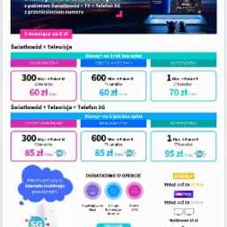 Oferta Netii: Disney+ na 2 lata bez opłat z pakietem światłowód, TV i telefon 5G, różne warianty prędkości internetu i liczby kanałów TV, dodatkowe usługi jak GigaNagrywarka Maxi, Bezpieczny...