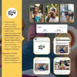 Materiały promocyjne wydarzenia Tęczowy Nocny Targ: zdjęcia z wydarzenia, statystyki z Facebooka, artykuły prasowe prezentowane w kolażu.