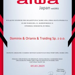 Certyfikat autoryzacyjny marki AIWA