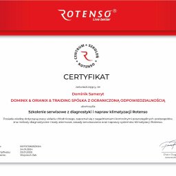 Certyfikat autoryzacyjny marki Rotenso