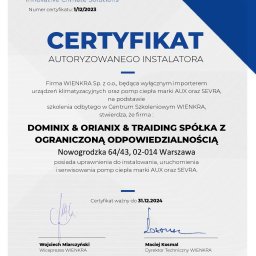 Certyfikat Autoryzacyjny dla marki AUX SEVRA