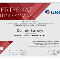 Certyfikat Autoryzacyjny ,marki GREE
