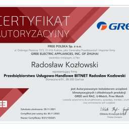 Systemy klimatyzacyjne - certyfikat Gree - autoryzowany instalator RAC, U-Match, Free Match.jpg