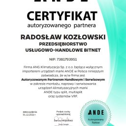 Systemy klimatyzacyjne - certyfikat ANDE - autoryzowany partner handlowy i serwisowy.jpg