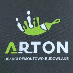 Logo firmy ARTON świadczącej usługi remontowo-budowlane, z grafiką stylizowanej kropli farby tworzącej koronę nad nazwą firmy.