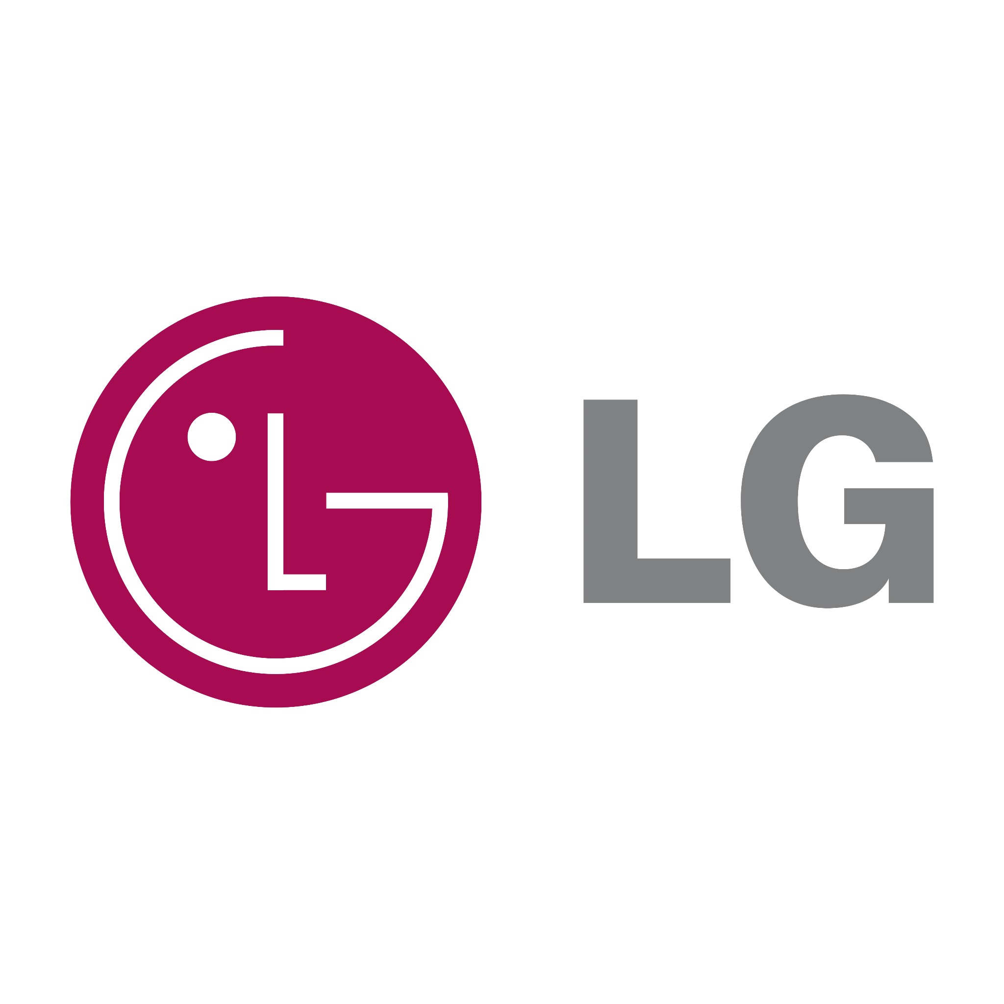 Logo LG, prawdopodobnie firmy z Zielonej Góry, zajmującej się klimatyzacją. Fioletowy okrąg z białym symbolem wewnątrz oraz szary napis LG obok.