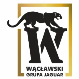 Logo firmy z sylwetką czarnego jaguara na literze W w złotej ramie, nazwa firmy 'WĄCŁAWSKI GRUPA JAGUAR' poniżej.