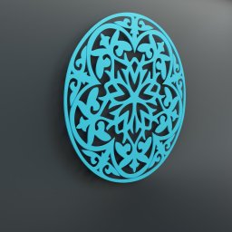 Linia Natury - Turkusowa, ażurowa dekoracja ścienna w kształcie koła, z motywami roślinnymi i geometrycznymi, na ciemnoszarym tle.