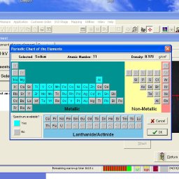 Jansen Diamonds - Zrzut ekranu programu XMaster przedstawiającego układ okresowy pierwiastków z zaznaczonym sodem, Atomic Number 11, Density: 0.970 g/cm²