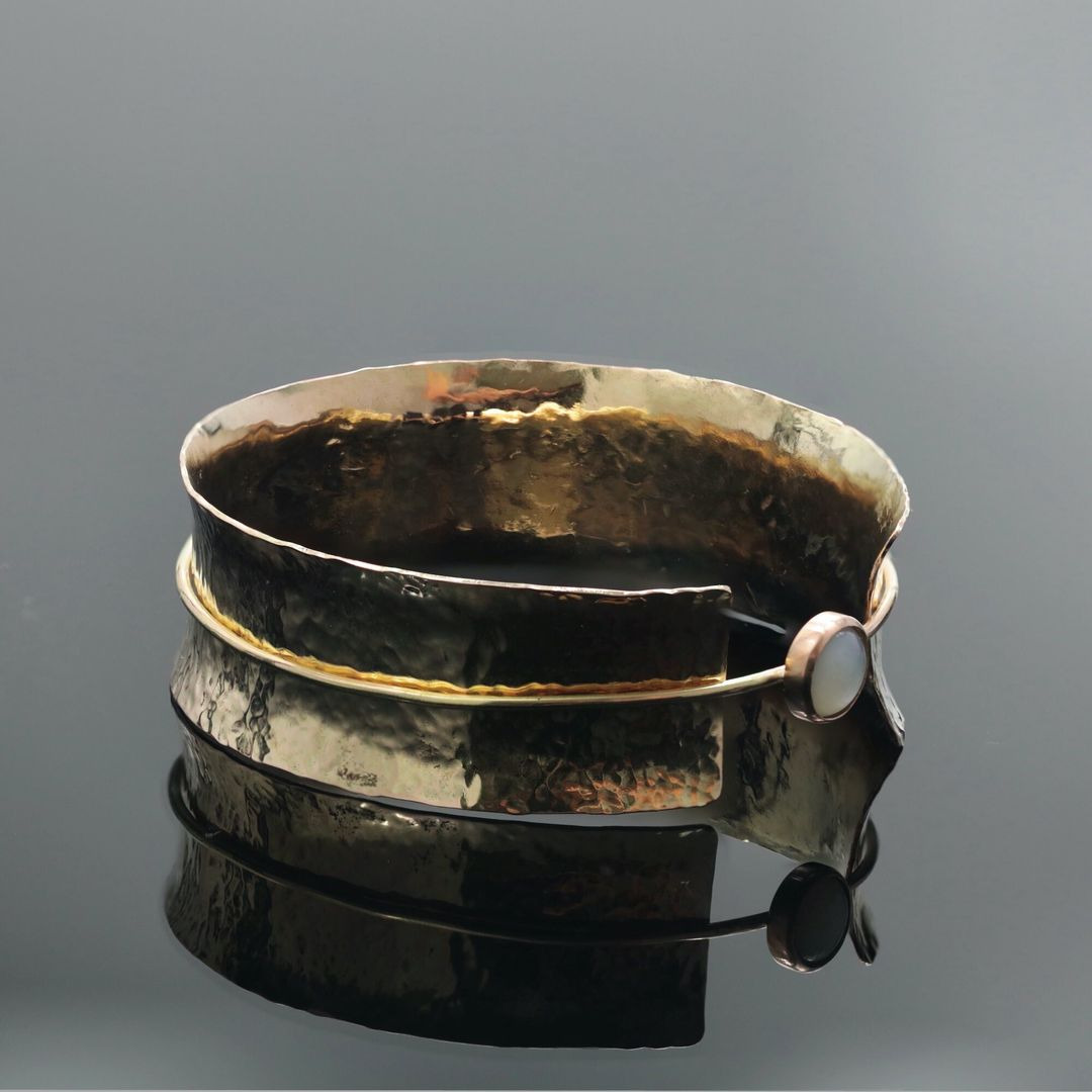 Złota bransoleta z różowego złota próba 585. Ręcznie kuta. Model 3 w 1.