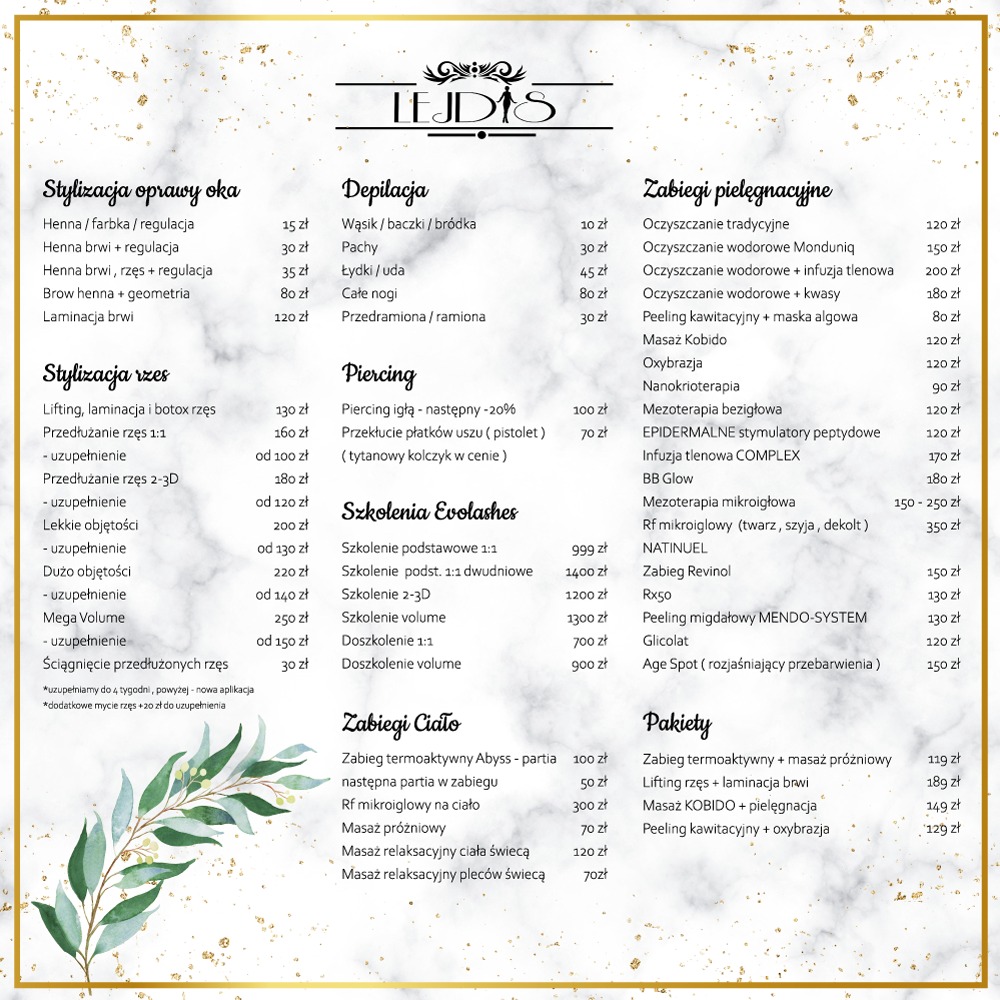 Cennik, branża beauty