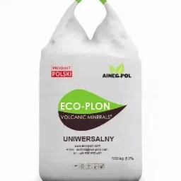 Worek z białego tworzywa z zielonymi uchwytami, na którym widnieje napis 'ECO-PLON VOLCANIC MINERALS' oraz informacja 'PRODUKT POLSKI' i dane kontaktowe producenta.