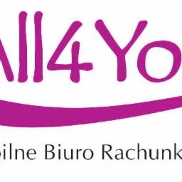 Logo firmy All4You Mobilne Biuro Rachunkowe w kolorze fuksji na białym tle.