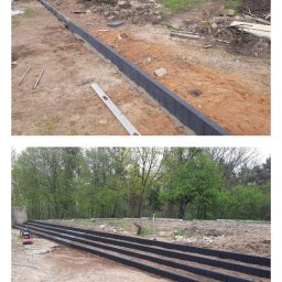 Usługi Remontowo Budowlane - Mur oporowy z palisad Zakres prac : Przygotowanie podłoża , zagęszczenie i osadzenie palisad .