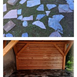 Wiata drewniana
Zakres prac : Przygotowanie podłoża , wylanie posadzki betonowej , ułożenie kamienia ciętego wraz z zaimpregnowaniem.