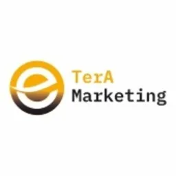 Logo firmy TerA Marketing z symbolem litery 'e' w kolorze pomarańczowo-żółtym, obok nazwa firmy w kolorze czarnym.