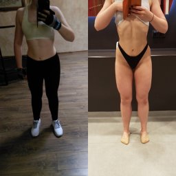 Weronika Jamrozińska - Zdjęcie porównawcze sylwetki kobiety przed i po treningu, widoczne zmiany w budowie mięśni i redukcji tkanki tłuszczowej.