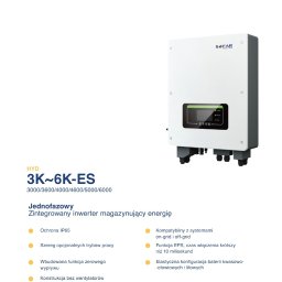 Adam Kurka Fotowoltaika i Pompy Ciepła - Biały, jednofazowy inwerter magazynujący energię SOFAR HYD 3K~6K-ES z widocznym panelem sterowania i podstawą, na białym tle z logotypem producenta w górnym rogu.