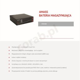 Adam Kurka Fotowoltaika i Pompy Ciepła - Karta katalogowa akumulatora energii AMASS GTX2500 firm Corab i Sofar Solar z opisem parametrów i możliwości, takich jak współpraca z inwerterami, połączenie równoległe do 4 urządzeń, długi cykl...