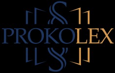 Logo firmy PROKOLEX w kolorach granatowym i złotym na czarnym tle. Stylizowany symbol paragrafu wpleciony w nazwę.