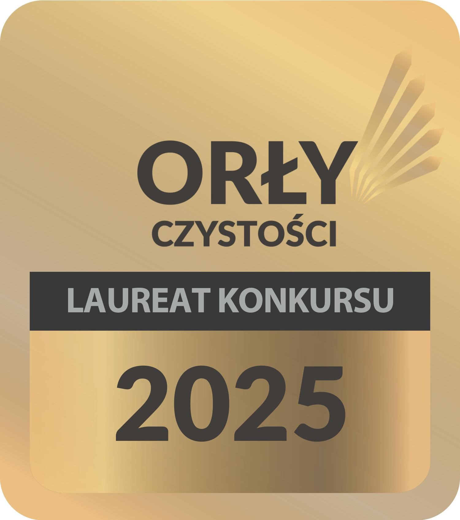 Złota odznaka z napisem 'Orły Czystości', 'Laureat Konkursu' oraz rokiem 2025.