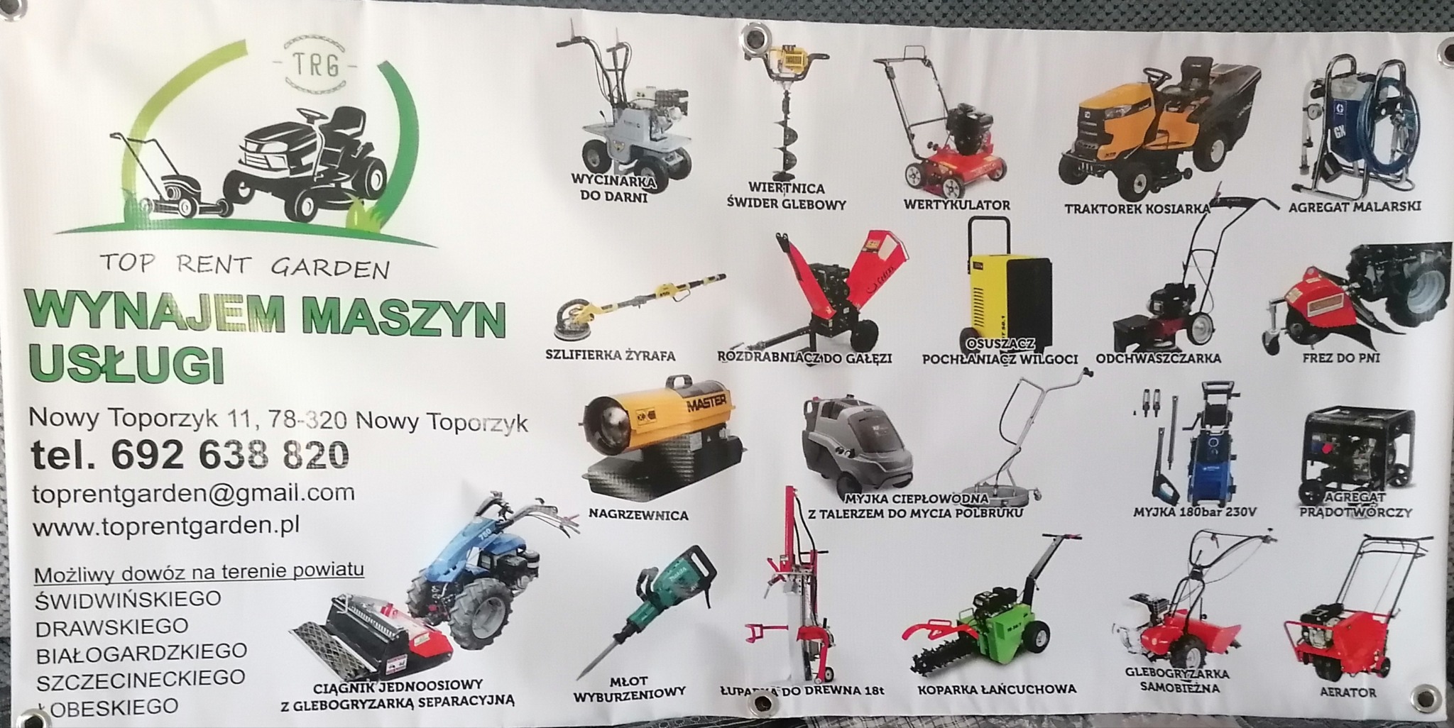 Wynajem maszyn ogrodniczych i budowlanych . Usługi.