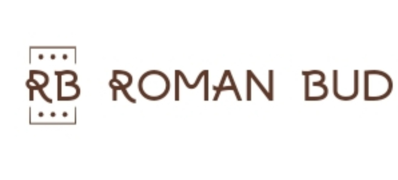 Logo firmy Roman Bud z inicjałami RB w graficznej ramce z kropkami.