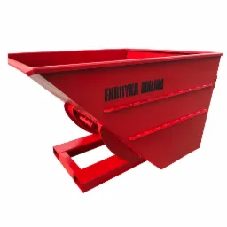 Czerwony, metalowy kontener z napisem 'FABRYKA MALINA', na białym tle, przeznaczony do magazynowania lub transportu materiałów sypkich.