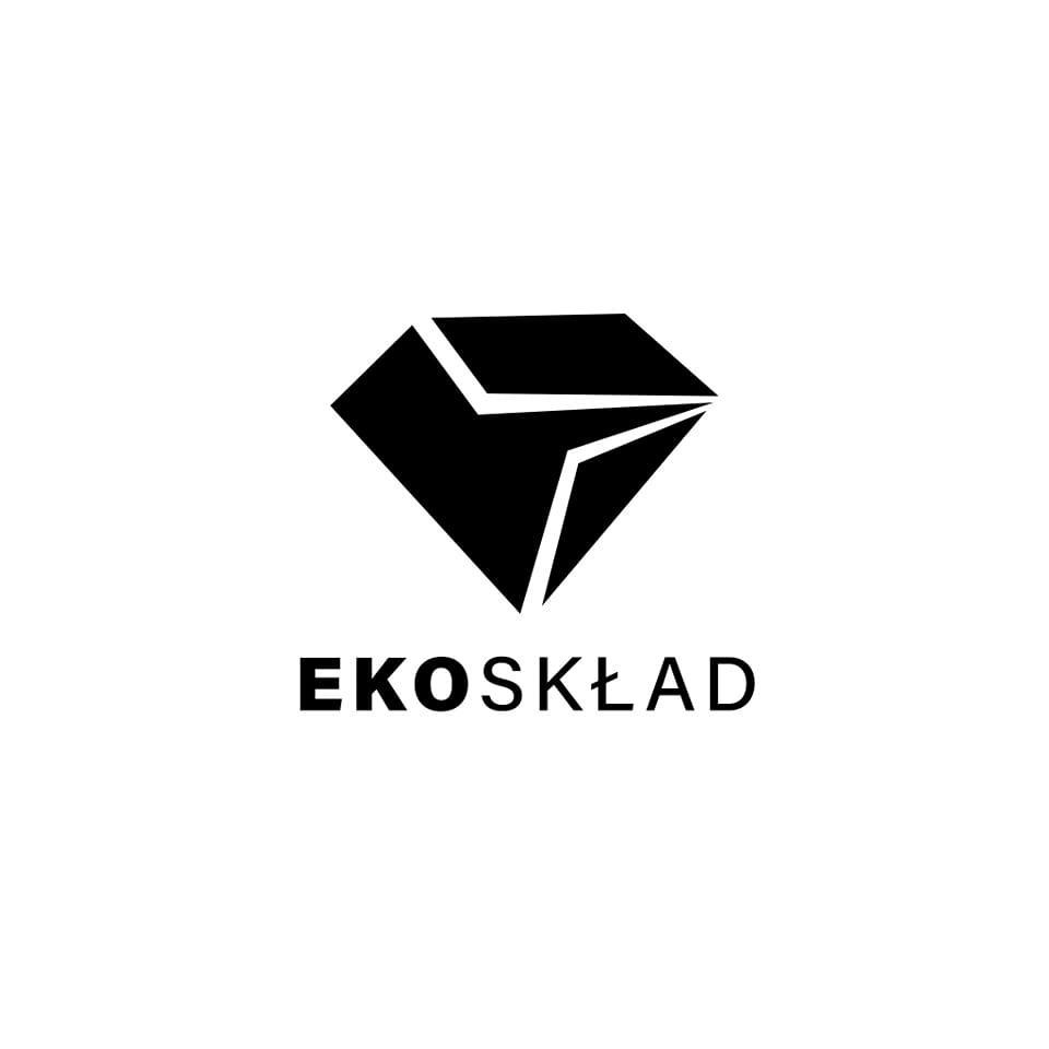 Logo firmy 'EKOSKŁAD' z Osieka, przedstawiające stylizowany, czarny diament z wewnętrznymi podziałami, umieszczone na białym tle.