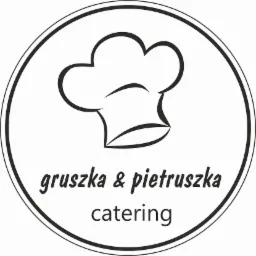 Logo firmy cateringowej 'gruszka & pietruszka' z konturem czapki kucharskiej w okręgu.