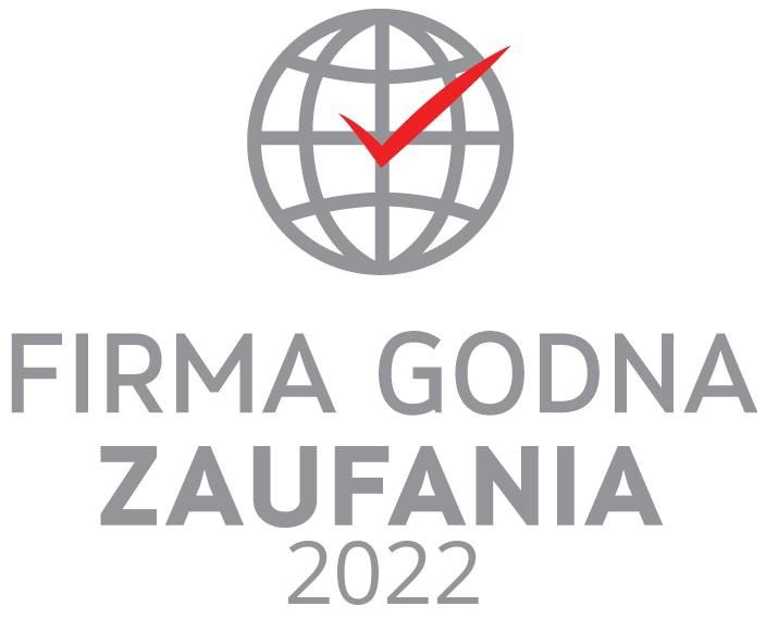 Logo 'Firma Godna Zaufania 2022' z symbolem globu z czerwoną fajką.